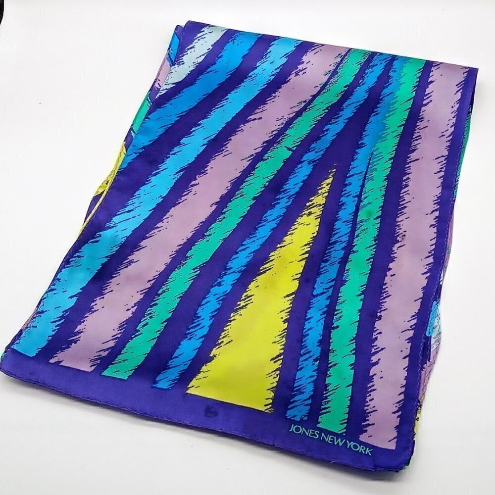 Jones New York Purple Blue Green Abstract Print Silk Oblong Scarf